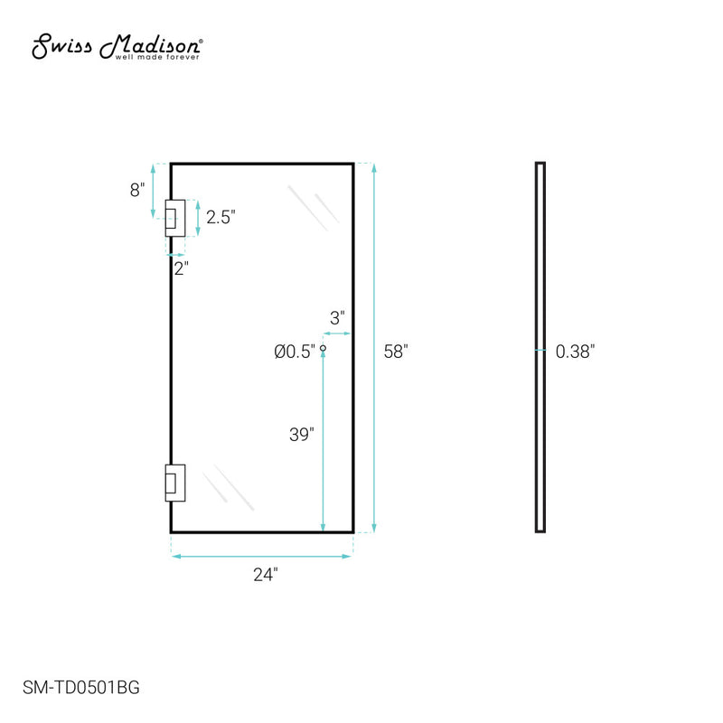 Voltaire 24 x 58 Frameless Pivot 3/8 in. (10mm) Ultra Clear Tempered Glass Tub Door with Gold Brushed Hardware