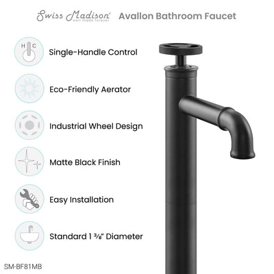 Avallon Single Hole, Single-Handle Wheel, High Arc Bathroom Faucet in Matte Black