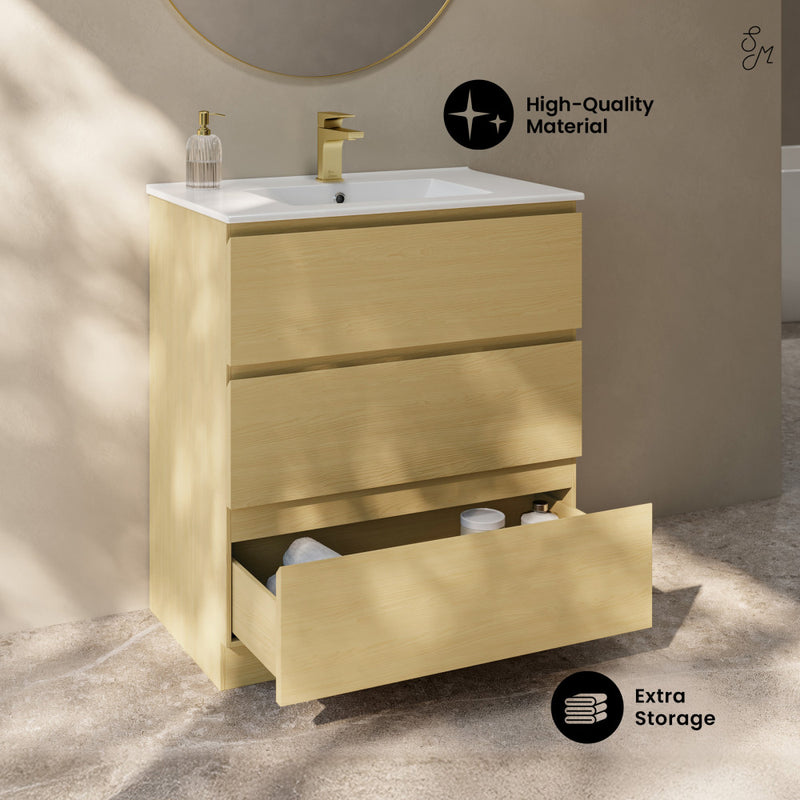 Liberte 30" Freestanding Bathroom Vanity in Natural Oak with Sink Top
