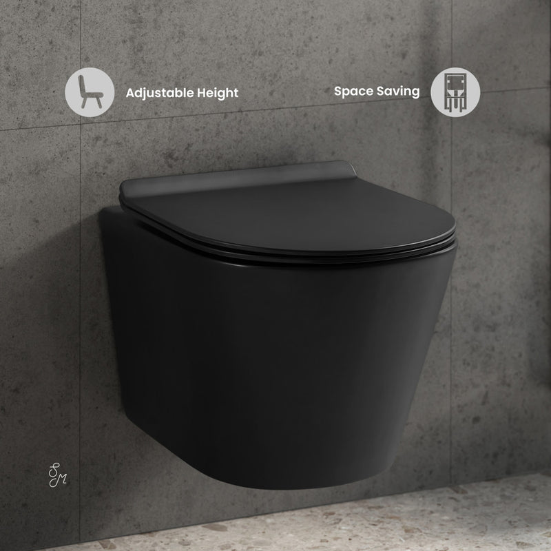 Calice Wall-Hung Toilet Bundle 0.8/1.6 GPF Dual Flush in Matte Black with Brass Flush Plate