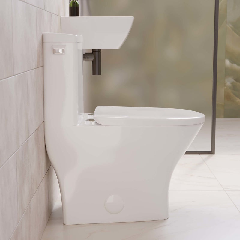 Sublime II One-Piece 12" Rough-in 1.28 GPF Left Flush Round Compact Toilet in Glossy White