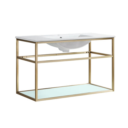 Pierre 36" Open Shelf Gold Frame Wall-Mounted Bathroom Vanity with Sink Top
