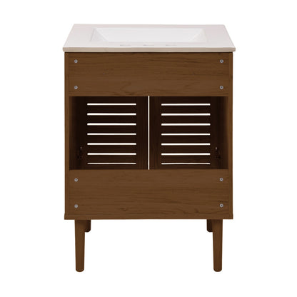 Bron 24" Freestanding Bathroom Vanity in Brown Oak with 3-Hole Widespread Sink Top