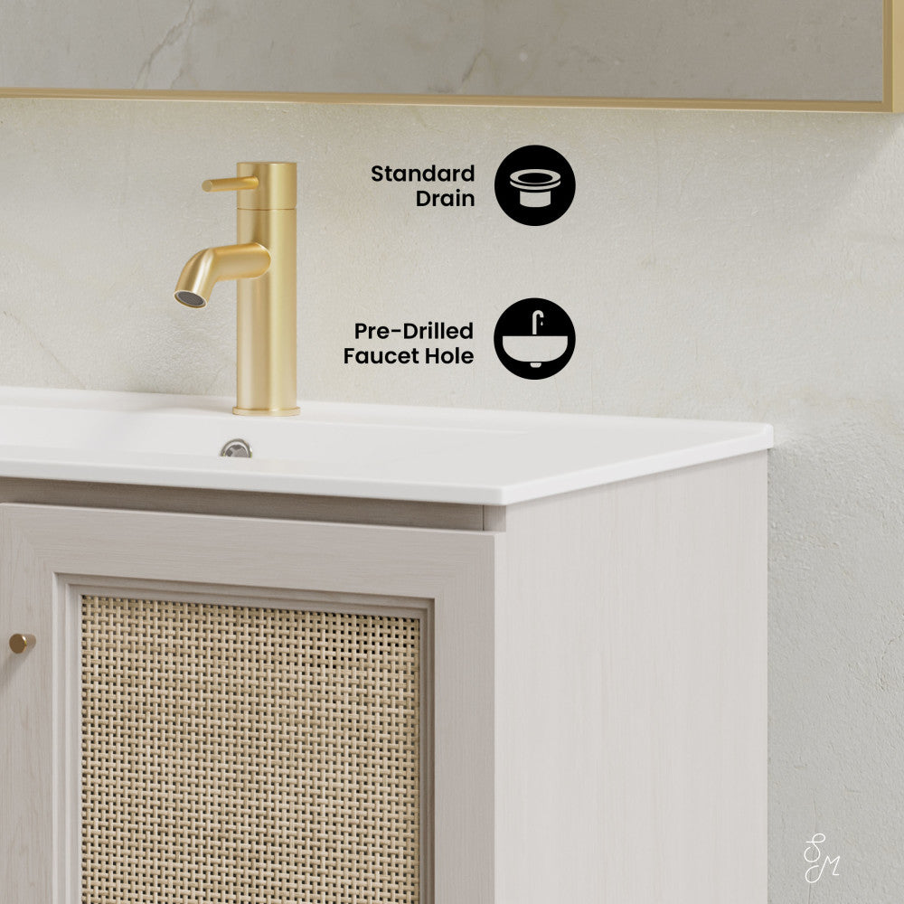 Classe 30" Wall-Mounted Bathroom Vanity in White Oak with Single Faucet Hole Vanity Top