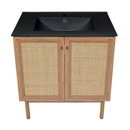 Classe 30" Freestanding Bathroom Vanity in Golden Oak with Black Sink Top