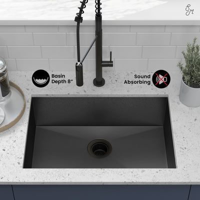 Tourner 26 x 18 Stainless Steel, Single Basin, Undermount Kitchen Sink, Black