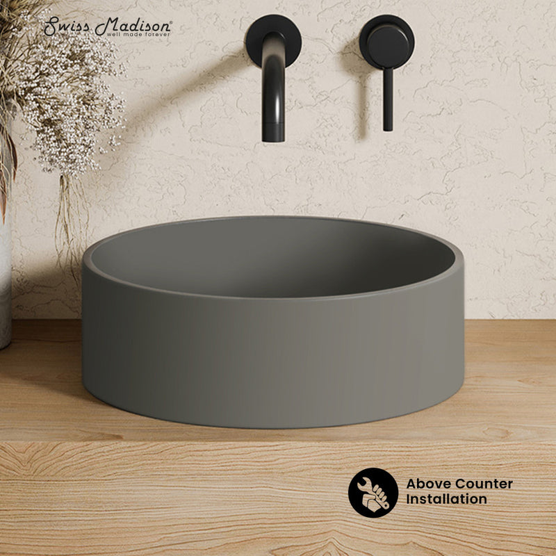 Lisse 14.5" Round Concrete Vessel Bathroom Sink in Dark Grey
