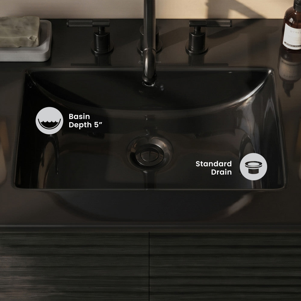 24" 3-Hole Widespread Vanity Sink Top in Glossy Black