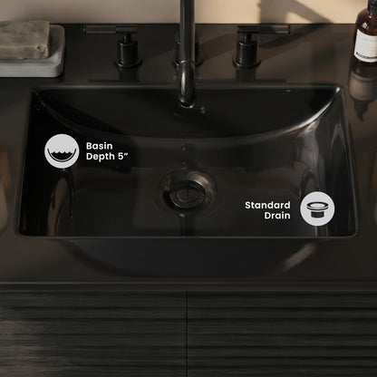 24" 3-Hole Widespread Vanity Sink Top in Glossy Black