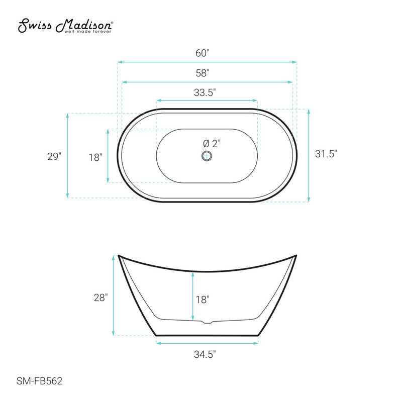 Ivy 60" Double Slipper Freestanding Bathtub