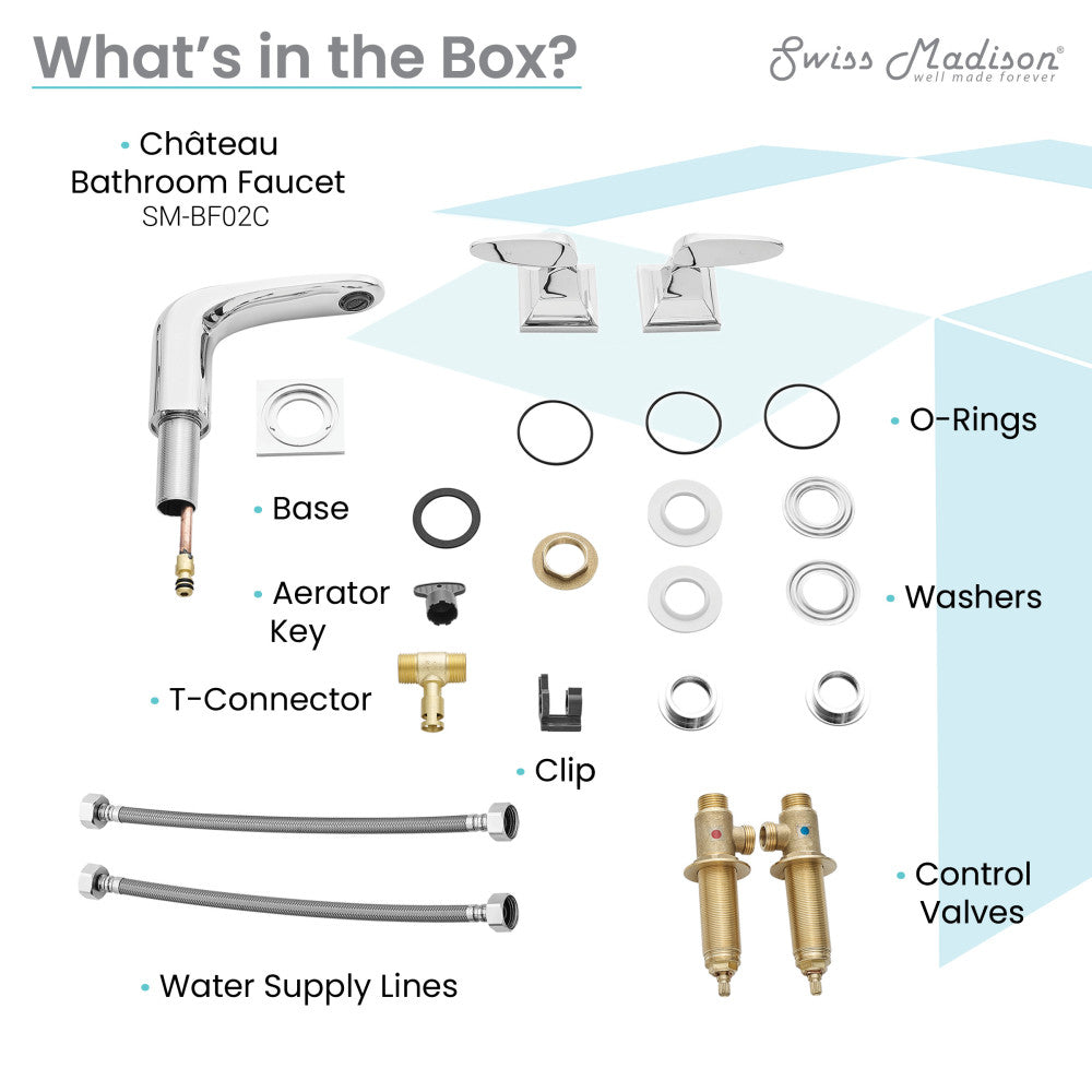 Widespread 2-handle bathroom faucet in chrome with arched spout and cylindrical handles.