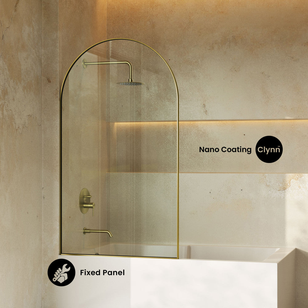 Porte 34 x 58 Framed Fixed 3/8 in. (10mm) Clear Tempered Glass Tub Door with Brushed Gold Frame