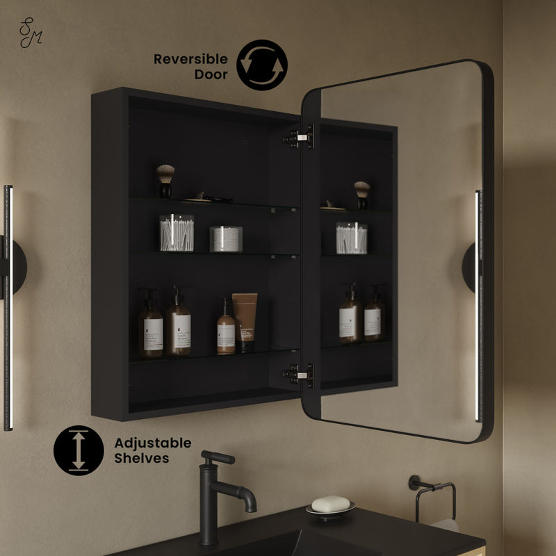 Pierre 20 x 30 Rectangle Recessed/Wall Mount Medicine Cabinet with Mirror in Matte Black