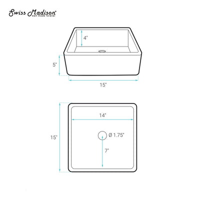 Lisse 15.5" Square Concrete Vessel Bathroom Sink in Dark Grey