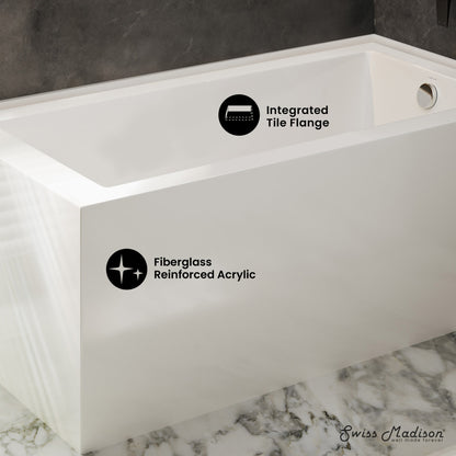 Voltaire 72 x 36 Right Drain Soaking Alcove Corner Apron Bathtub in Glossy White