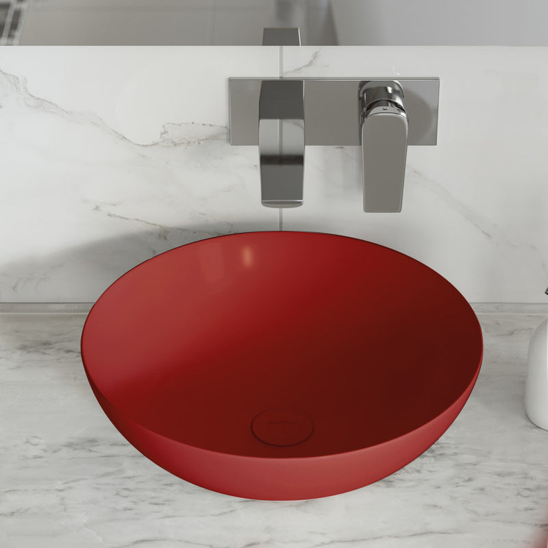 Ceramic Bathroom Sink Non-Overflow Pop Up Drain in Matte Red