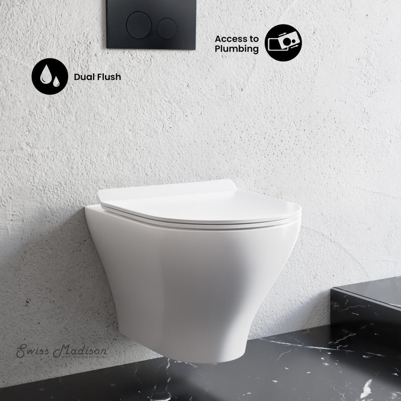 Monaco Wall-Hung Toilet Bundle 0.8/1.6 GPF Dual Flush in Glossy White with Black Flush Plate