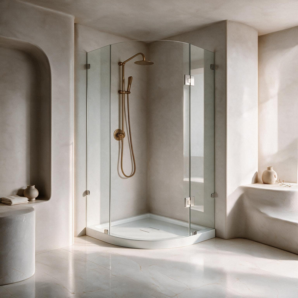 Marquette 36" x 36" Round Corner Double-Threshold Shower Pan Base with Center Drain in Glossy White