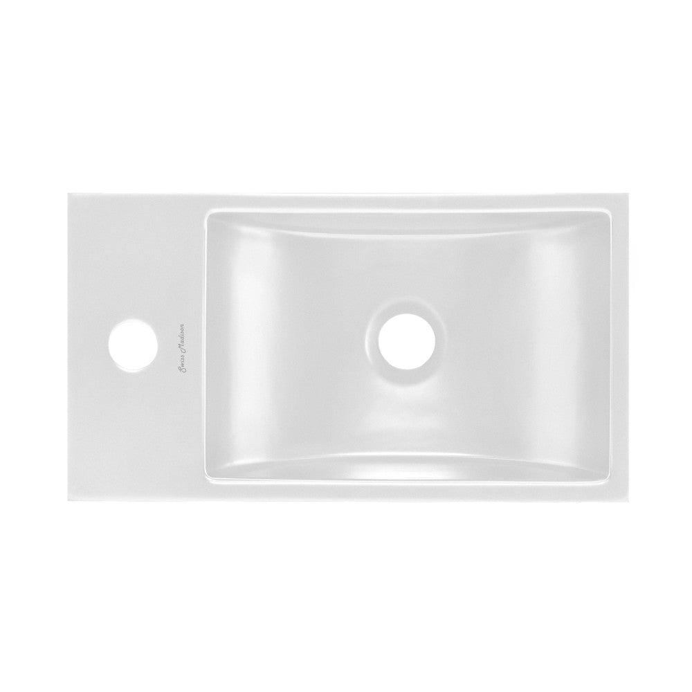 Lisse 16" Concrete Rectangle Wall-Mounted Sink with Left Side Faucet Mount in Matte White