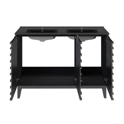 Cascade 48 in. Black Oak, Double Basin Bathroom Vanity With Black Ceramic Sink Top