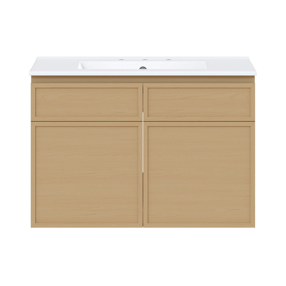 St. Tropez 30" Wall-Mounted Bathroom Vanity in Natural Oak with 3-Hole Widespread Sink Top