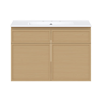 St. Tropez 30" Wall-Mounted Bathroom Vanity in Natural Oak with 3-Hole Widespread Sink Top