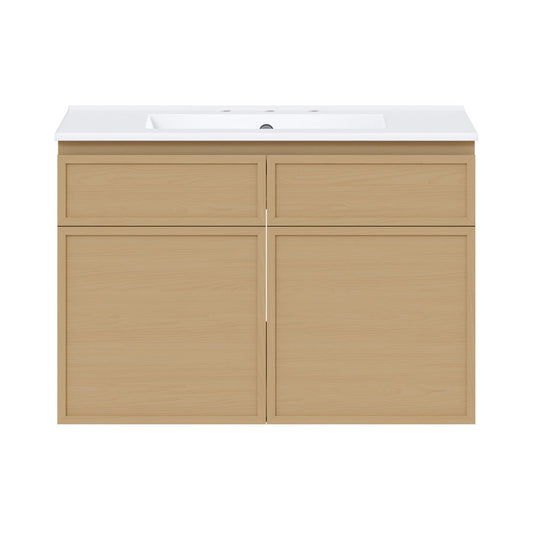 St. Tropez 30" Wall-Mounted Bathroom Vanity in Natural Oak with 3-Hole Widespread Sink Top