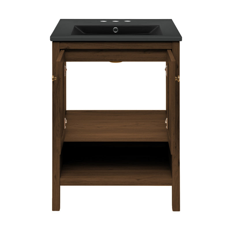 Château 24" Freestanding Bathroom Vanity in Brown Oak with Black 3-Hole Centerset Sink Top