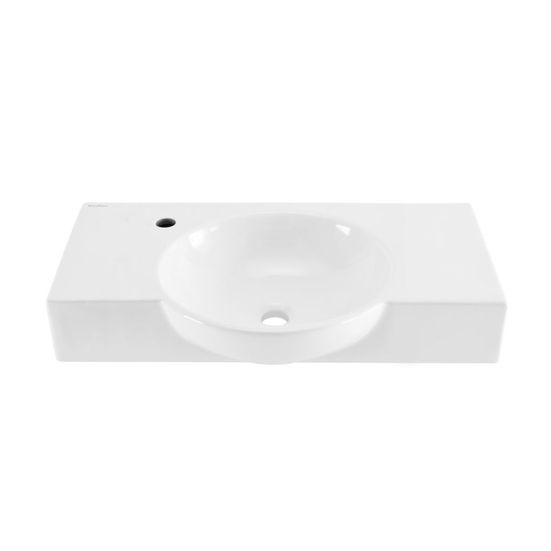 Chateau 30" Wall-Mounted Sink Center Basin with Left Side Faucet Mount in Glossy White