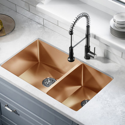 Rivage 33 x 20 Stainless Steel, Dual Basin, Undermount Kitchen Sink in Rose Gold