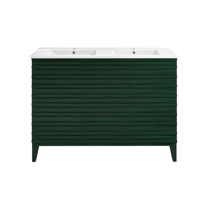 Cascade 48" Freestanding Bathroom Vanity in Green Oak with Double Basin Sink Top