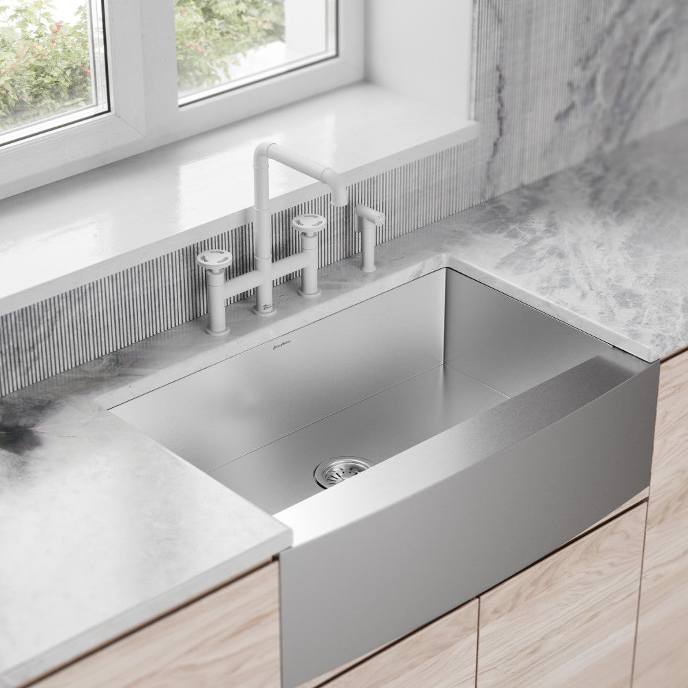 Avallon Pro Widespread Kitchen Faucet with Side Sprayer in Matte White