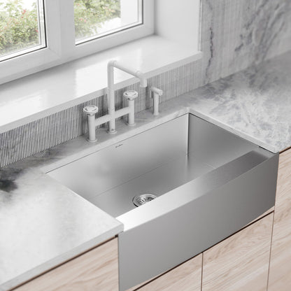 Avallon Pro Widespread Kitchen Faucet with Side Sprayer in Matte White
