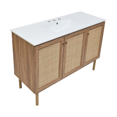 Classe 48 in. Brown Oak Bathroom Vanity With White, 3-Hole Ceramic Sink Top