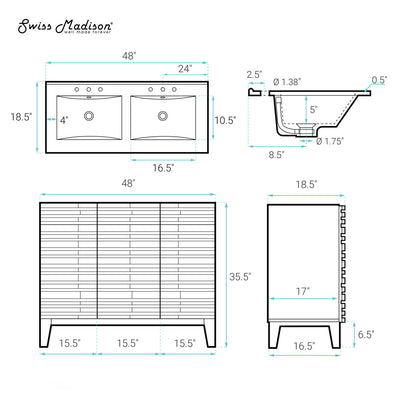 Cascade 48" Freestanding Bathroom Vanity in Green Oak with 3-Hole Widespread Double Basin Sink Top