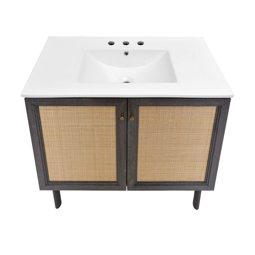 Classe 36" Freestanding Bathroom Vanity in Black Oak with 3-Hole Widespread Sink Top