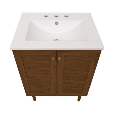 Bron 24" Freestanding Bathroom Vanity in Brown Oak with 3-Hole Widespread Sink Top