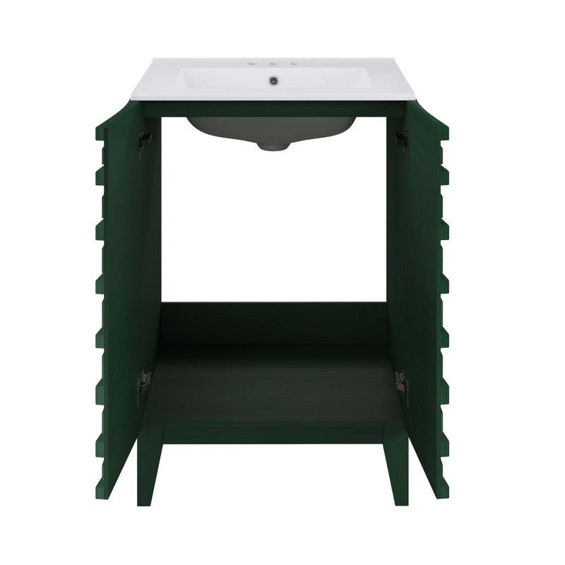 Cascade 24" Freestanding Bathroom Vanity in Green Oak with 3-Hole Centerset Sink Top
