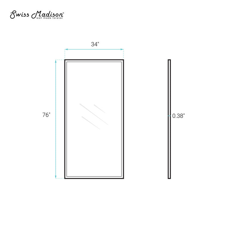 Pierre 34 x 76 Framed Fixed 3/8 in. (10mm) Clear Tempered Glass Shower Door with Black Matte Frame