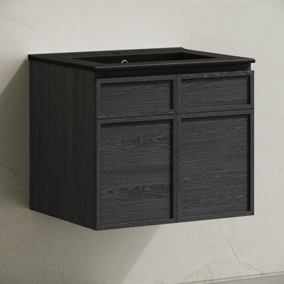 St. Tropez 24" Wall-Mounted Bathroom Vanity in Black Oak with Black Sink Top
