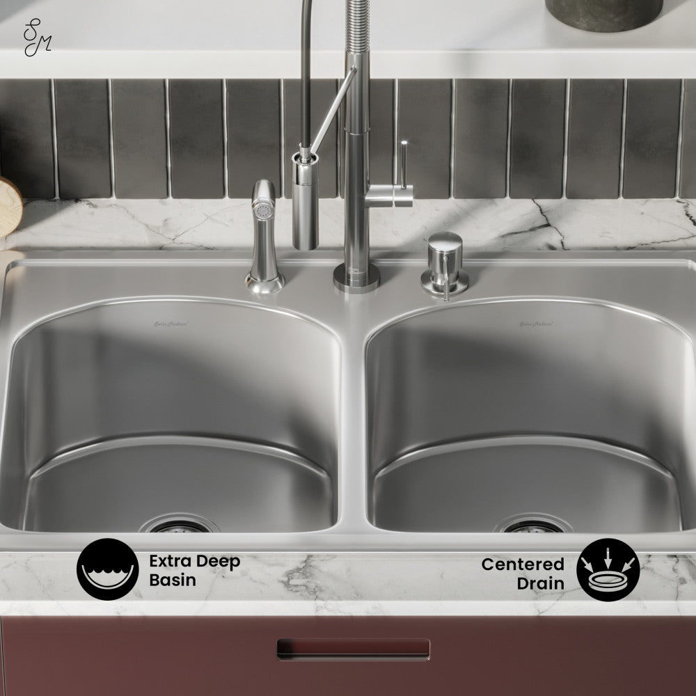 Ouvert 33 x 22 Stainless Steel, Dual Basin, Top-Mount Kitchen Sink