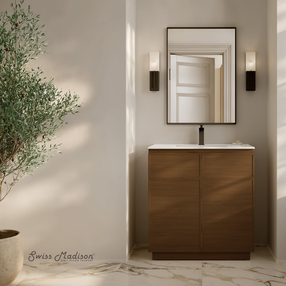 St. Tropez 36" Freestanding Bathroom Vanity in Brown Oak with Sink Top