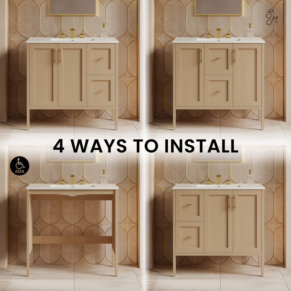 Forme 36" Modular Freestanding Bathroom Vanity with 3-Hole Widespread Top in Natural Oak