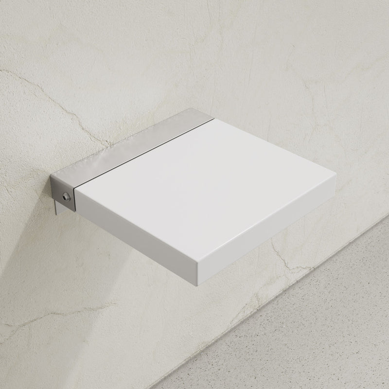 Avenir 14" x 13" Folding Wall-Mounted Shower Seat in Glossy White, PU Leather Padded