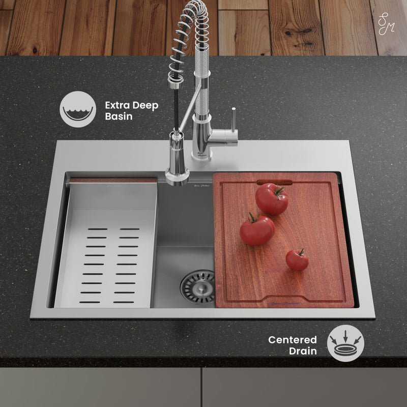 Ravi Single Basin 30 x 22 Topmount Kitchen Workstation Sink