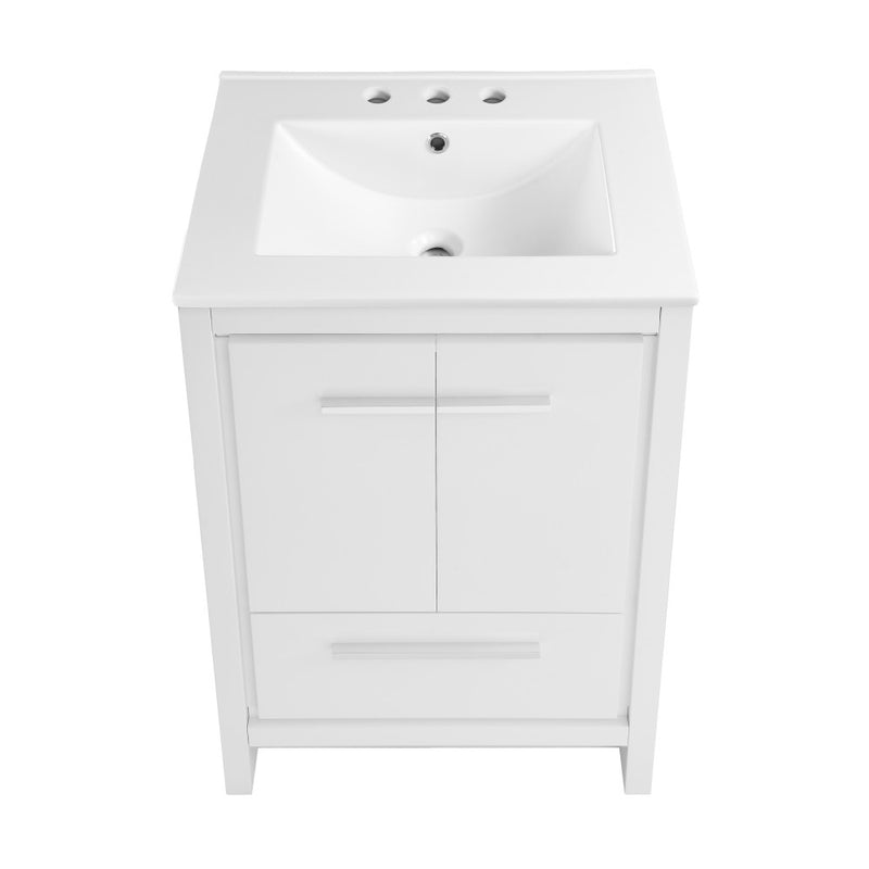 Virage 24 in. White Bathroom Vanity With White, 3-Hole Ceramic Sink Top