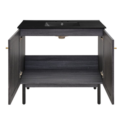 Classe 36 in. Black Oak Bathroom Vanity With Black, 3-Hole Ceramic Sink Top