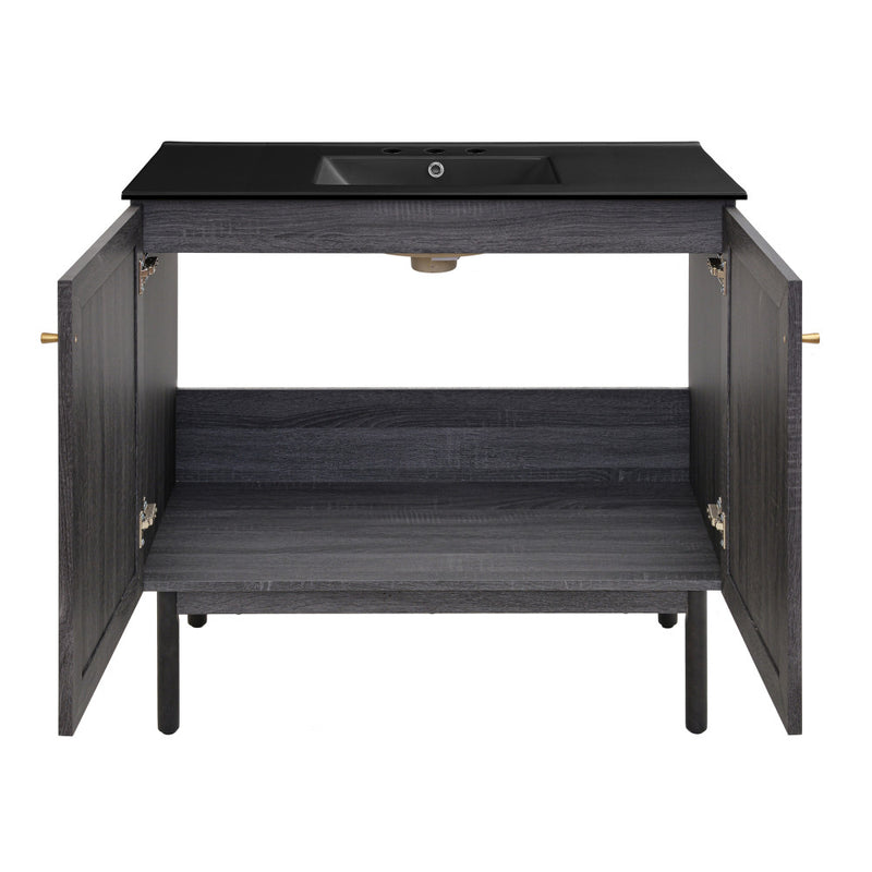 Classe 36 in. Black Oak Bathroom Vanity With Black, 3-Hole Ceramic Sink Top