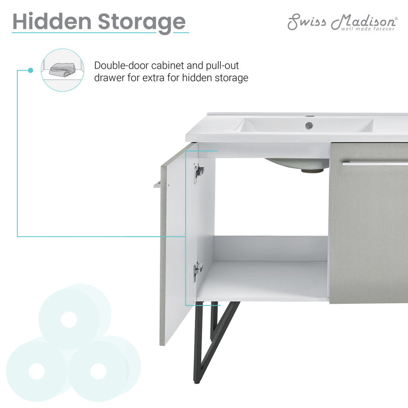 Annecy 60" Freestanding Bathroom Vanity in Gray with Sink Top