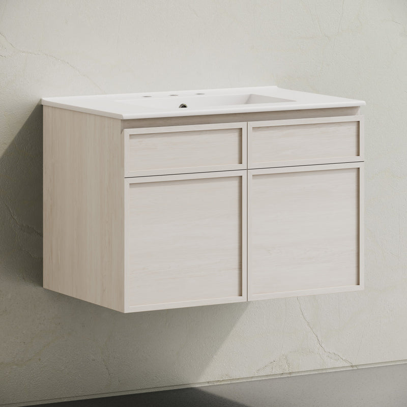 St. Tropez 30" Wall-Mounted Bathroom Vanity in White Oak with 3-Hole Widespread Sink Top